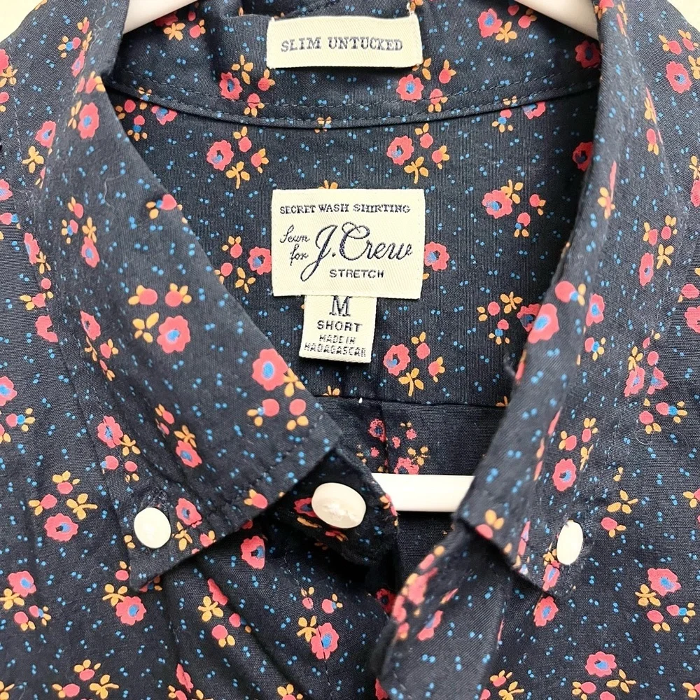J Crew Shirt Men’s Medium Short Classic Fit Stretch Button‎ Down Floral Blue EUC
